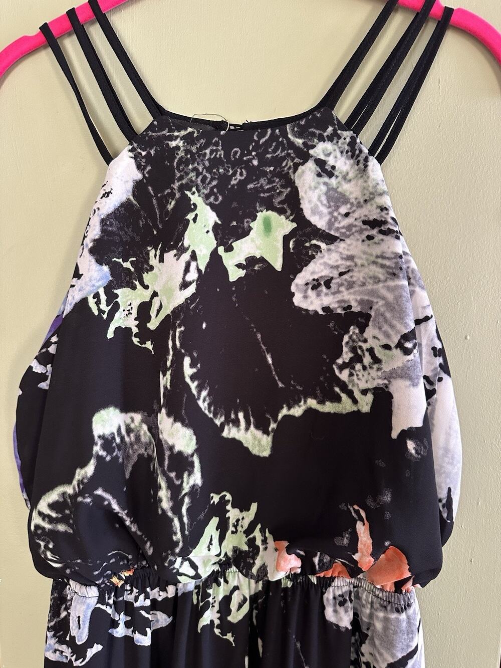 Soieblu Black Chiffon Cocktail Dress Womens Small Colorful Floral Maxi Halter